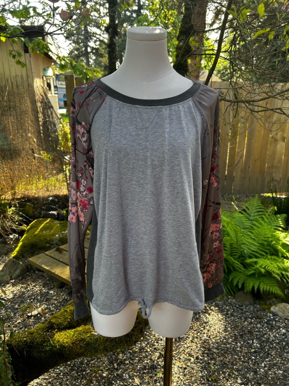 Chico's Women's Long-Sleeve Top with Floral Sleeves
